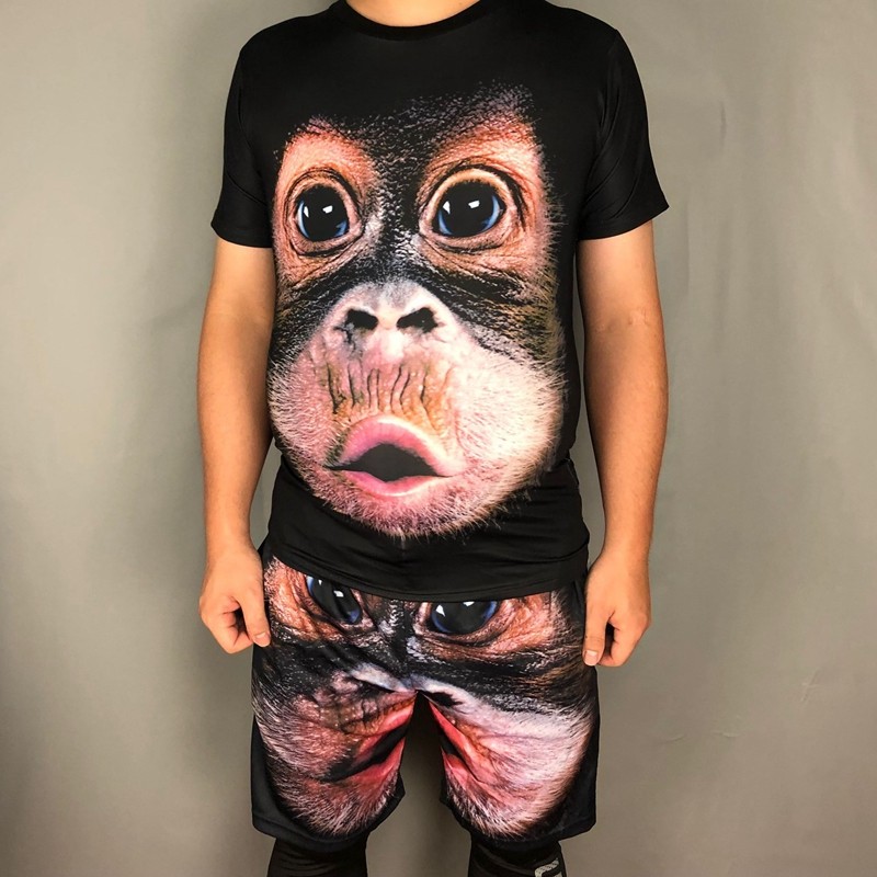 搞笑大猩猩t恤衣服个性猴子短袖套装抖音五花肉3d猪肉t恤2件套男
