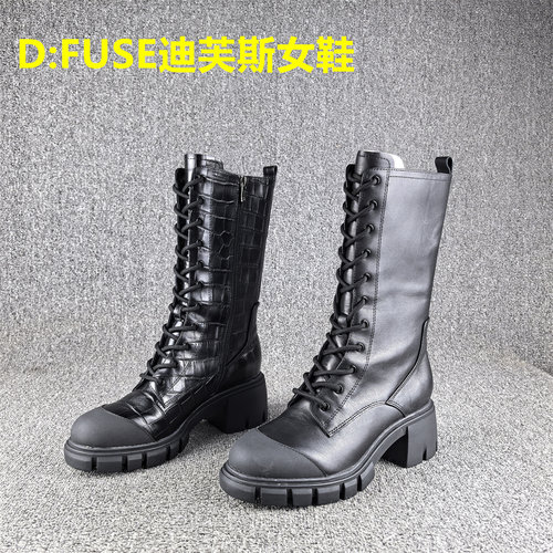 正品撤柜处理D:FUSE迪芙斯女鞋牛皮秋冬款中筒单靴子真皮马丁靴女