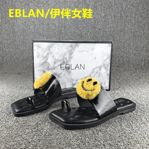 EBLAN/伊伴凉鞋女真皮正品撤柜处理夏季平底一字夹趾凉拖鞋女牛皮