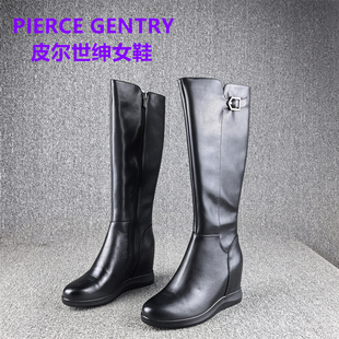 正品撤柜皮尔世绅骑士长靴女PU+牛皮内增高筒冬季保暖加绒棉鞋子