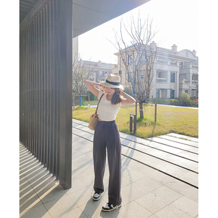 小个子运动裤女2023春秋新款高腰运动休闲束脚卫裤两穿阔腿裤子