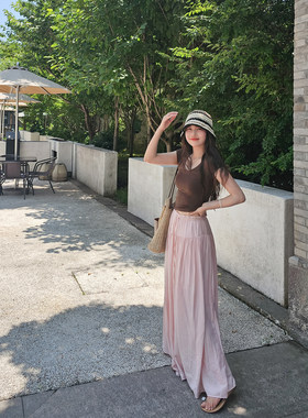 慵懒垂坠感裙裤女夏木耳边阔腿裤