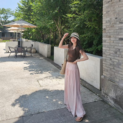 慵懒垂坠感裙裤女夏木耳边阔腿裤