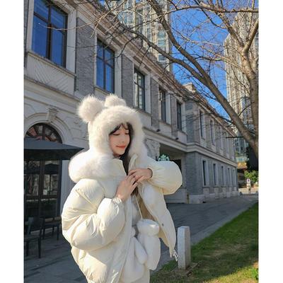 狐狸大毛领白鸭绒短款羽绒服女