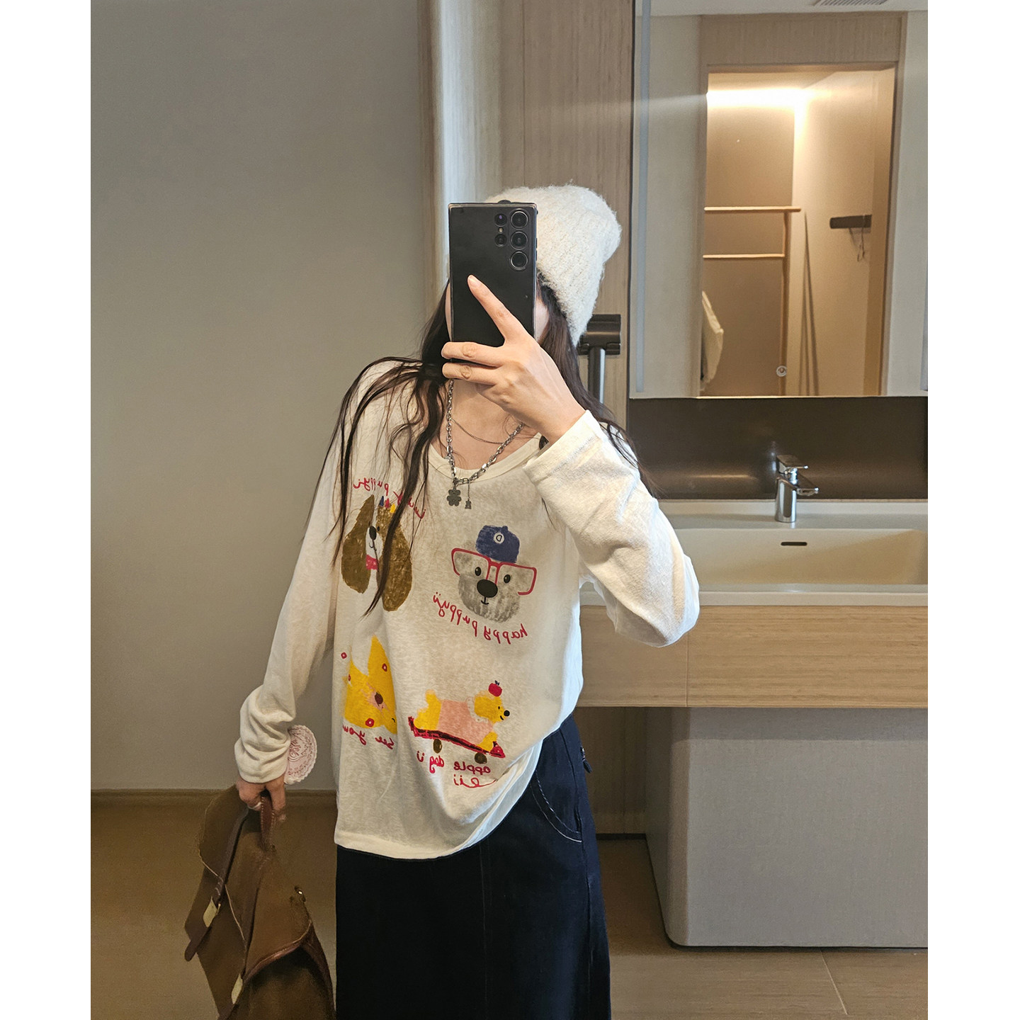 薄款韩系印花长袖T恤女2026秋季宽松休闲防晒罩衫ins打底上衣
