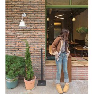 小个子烟管裤牛仔裤2024年冬季百搭脚口两粒扣加绒加厚直筒裤子女