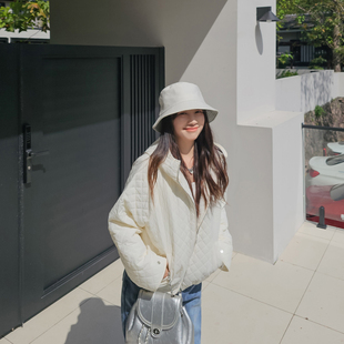 菱格连帽棉服外套女短款2025秋冬新款韩版宽松显瘦小个子保暖上衣