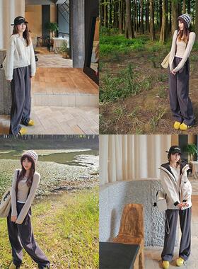 小个子灰色运动裤子女秋冬2024新款高腰显瘦垂感加绒直筒美式卫裤