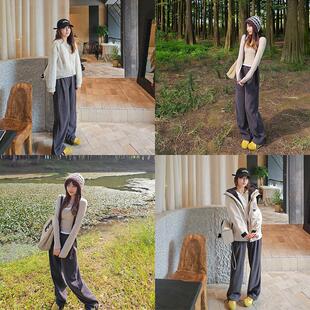 小个子灰色运动裤子女秋冬2024新款高腰显瘦垂感加绒直筒美式卫裤