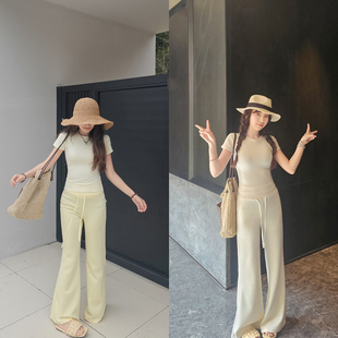 女2026春夏新款 美式 高腰窄版 微喇裤 垂感显瘦百搭拖地运动阔腿长裤
