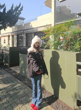 微喇牛仔裤女秋装2025新款秋季高腰显瘦小个子加绒黑色马蹄喇叭裤