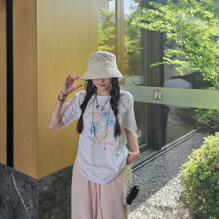 夏季女短袖2026年卡通印花短袖T恤女白色宽松百搭小众上衣女装t恤