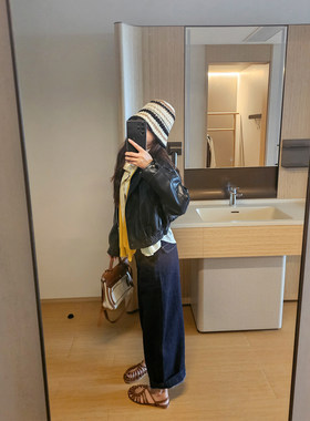 遮胯显瘦九分弯刀牛仔裤松阔腿裤