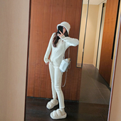 女款 2025冬季 加绒加厚高腰修身 米白色牛仔裤 显瘦弹力小脚铅笔裤 子