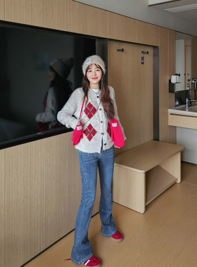 微喇牛仔裤女加绒2025年新款秋冬高腰显瘦小个子黑色马蹄喇叭裤子