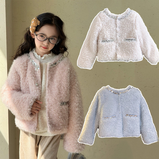 女童时尚 韩版 洋气毛毛夹棉外套N0182 绵绵云雪 2025冬