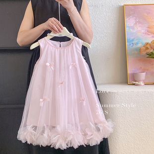 蝴蝶结网纱连衣裙26X006 女童无袖 2026夏 蜜桃之心