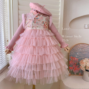 无袖 女童针织上衣 加绒国风印花连衣裙25D065 惊鸿一面 25秋冬