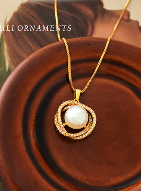 时尚复古感养殖珍珠项链法式温柔颈链个性轻奢锆石锁骨链2987