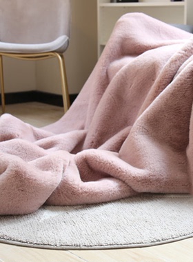 7斤高品白色双面仿兔毛仿皮草盖毯加大2*2.3米撸猫感大兔绒床尾毯