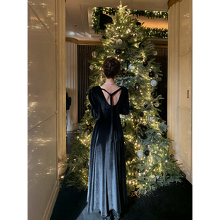 露背氛围感丝绒拼接蕾丝礼服裙 圣诞战裙 Baby61 黑天鹅圆舞曲