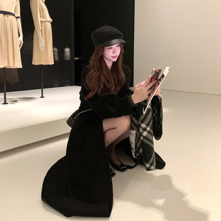 Baby61【看展大衣】韩剧女主系带收腰显瘦大裙摆双面羊毛呢大衣女