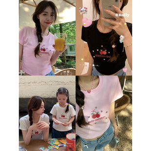 刺绣樱桃纯手工订钻纯棉圆领T恤 夏日亲子手工坊 钻石甜心