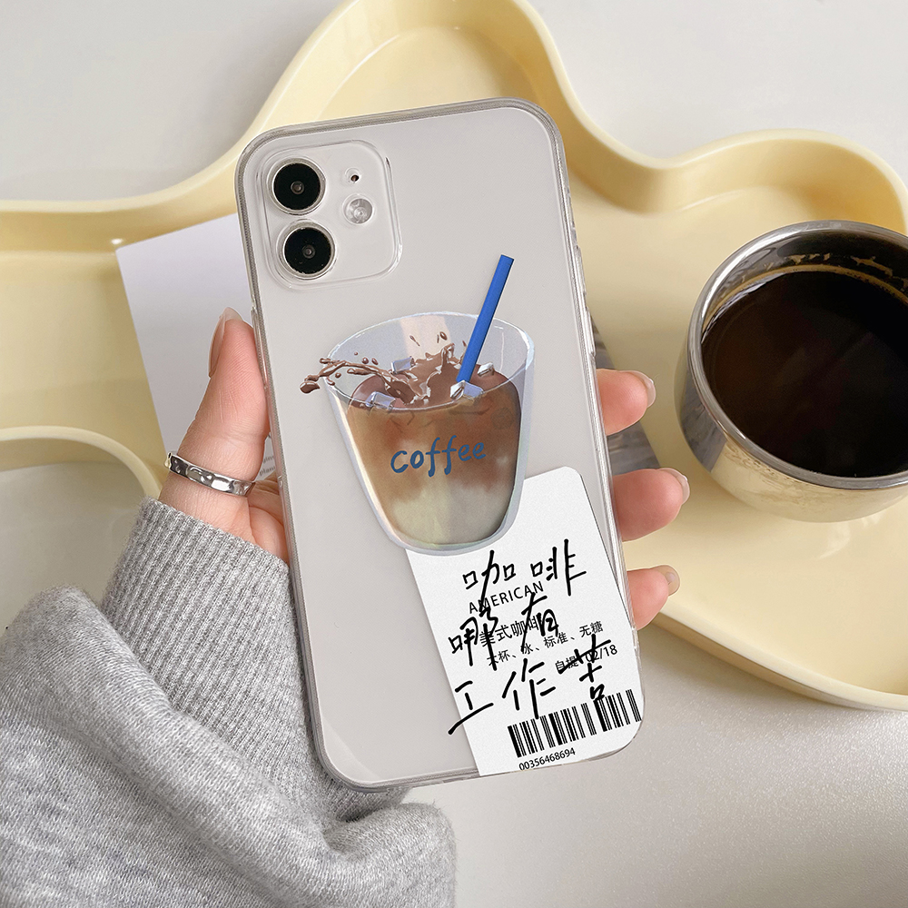原创简约风咖啡透明手机壳软壳苹果16适用华为P70mate60pro小米15大多安卓机型全包