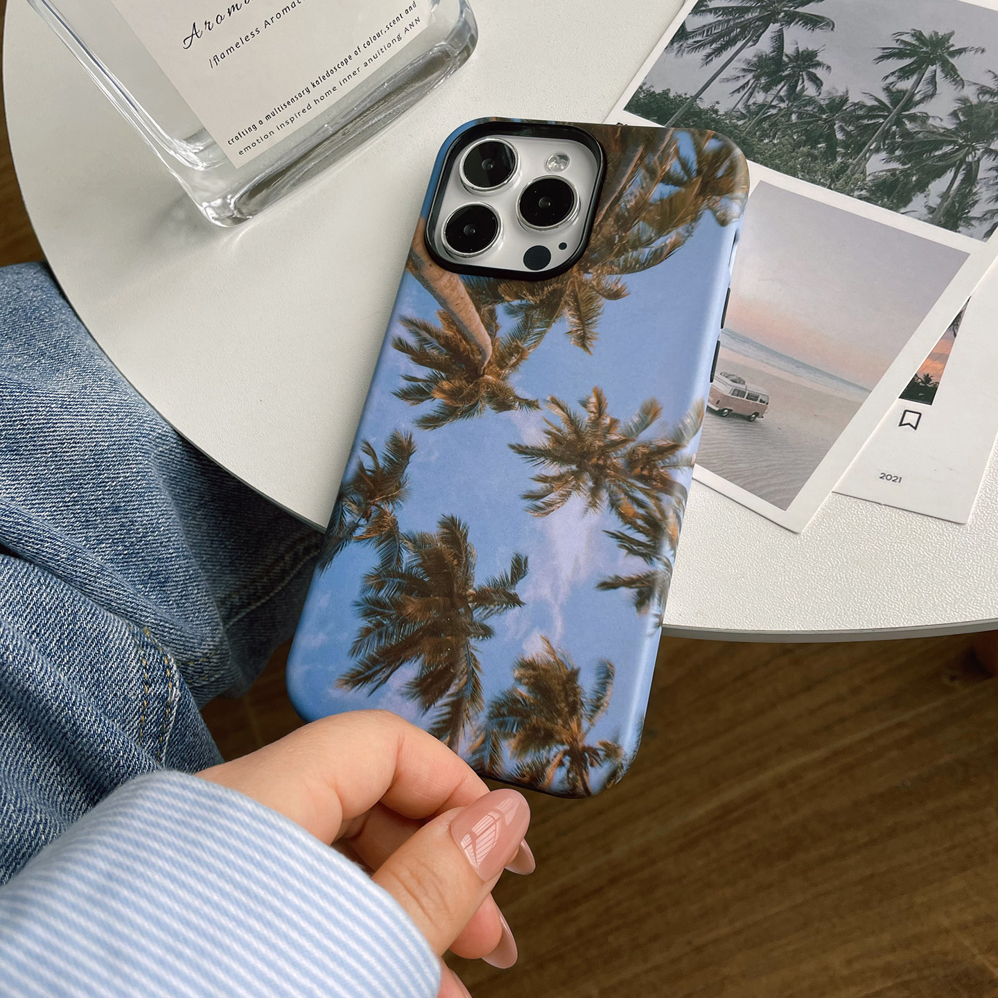 夏日简约出游椰树适用苹果16手机壳15pro夏天高级松弛感华为p80mate70荣耀400iqoo12小米14菲林二合一男女款