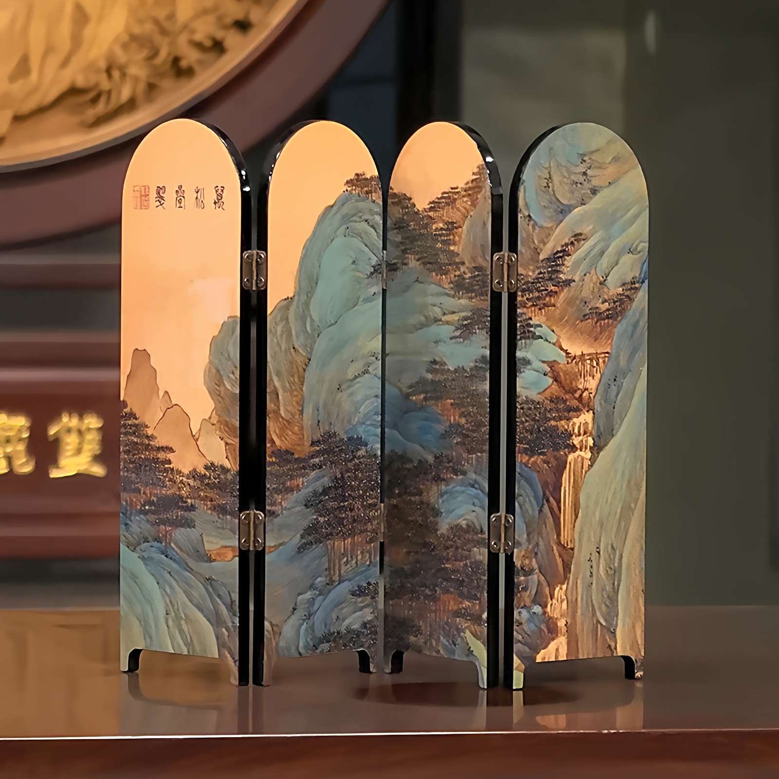 复古卢梭丛林可折叠屏风桌面摆件