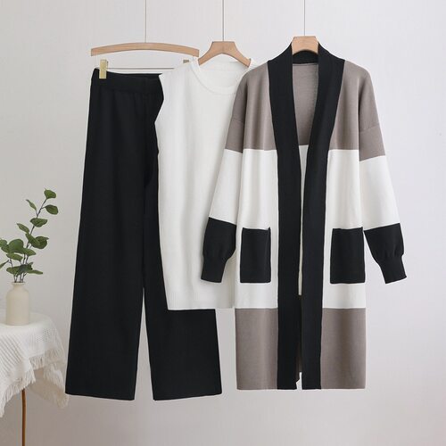Fashion 2025 Cardigan Jacket Knitted Three-piece Vest Wide L