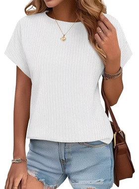 2025 Women's Casual Solid lor Vertical Pattern Bat Sleeve Lo