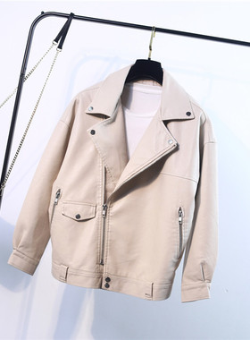 2026 Women's Bf Large Version Loose Pu Washed Leather Motorc