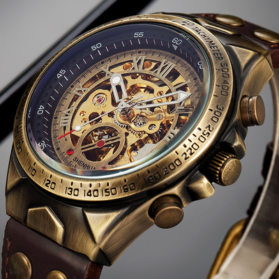 Skeleton Hollow Men Automatic Mechanical Watch Steampunk Tra