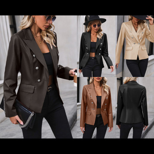 Women's Double-breasted Jacket Pu Motorcycle Women