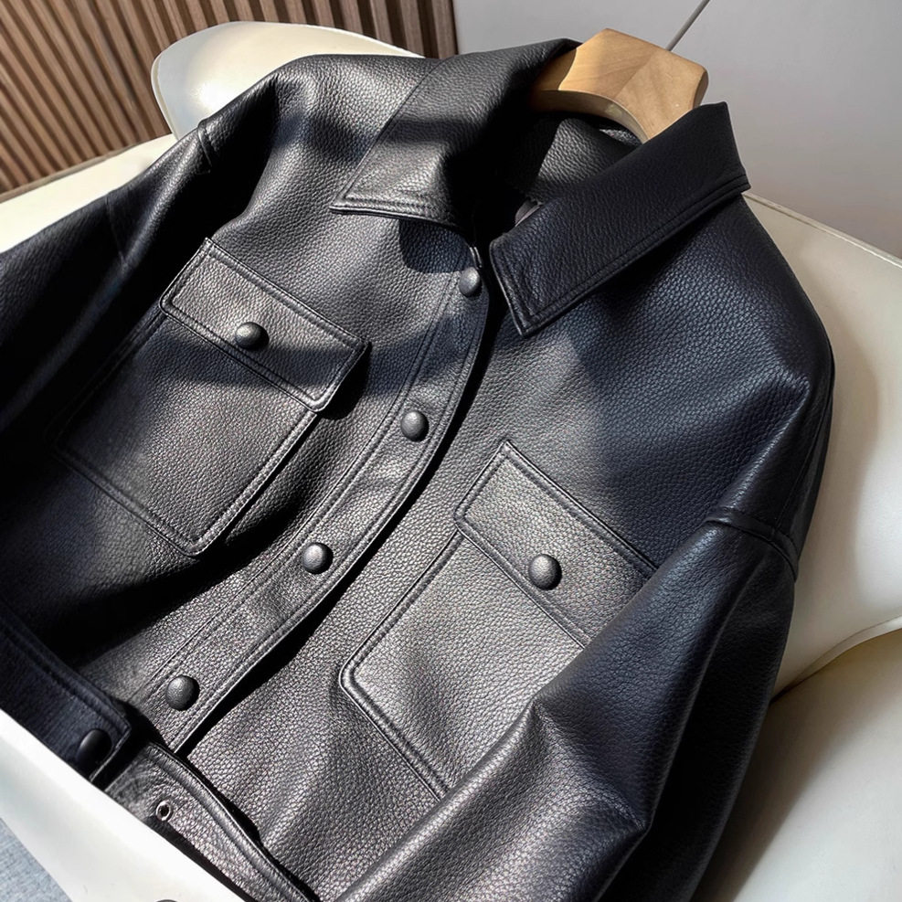 Genuine Leather Women's 2026 Waist Slim tton Jacket Motorcyc图片