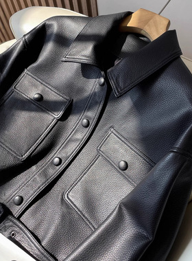 Genuine Leather Women's 2026 Waist Slim tton Jacket Motorcyc
