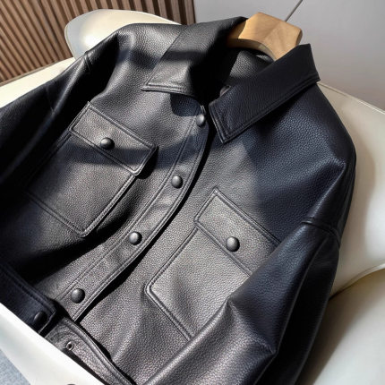 Genuine Leather Women's 2026 Waist Slim tton Jacket Motorcyc