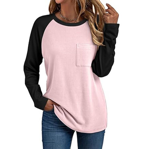 2026 Women's Crewneck Patchwork T Fashion Pocket All-match