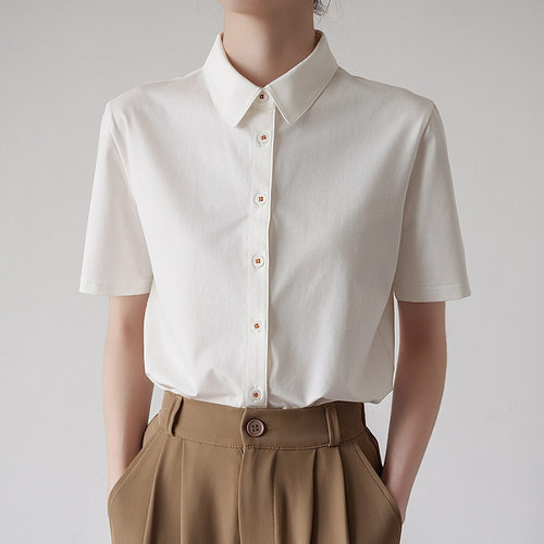 Silk Knitted Pure tton Sretch White Women's Short Sleeves mm