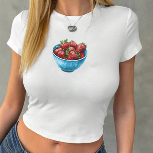 Hot-selling Fruit Strawberry Print Hot Girl Navel-exposed Sl