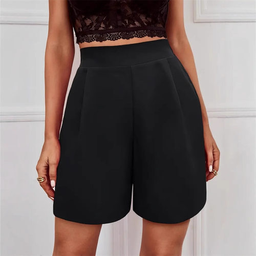 Women’s High-waisted Formal Shorts, Solid lor, Short Sleeve