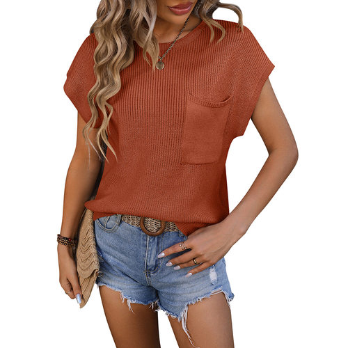 2026 Women's Explosive Women's Round Neck Pocket Decorative
