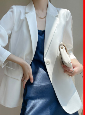 醋酸白色外套女气质休闲薄款缎面黑色小优雅