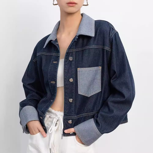 Retro Design ntrasting lor Workwear Denim Jacket For Women S