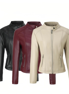 25-year-old Stand llar Slim Leather Jacket For Women With Mu