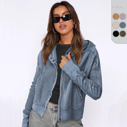 Jacket Stitching Women's Hoodie With Hood Lazy Style Zipper