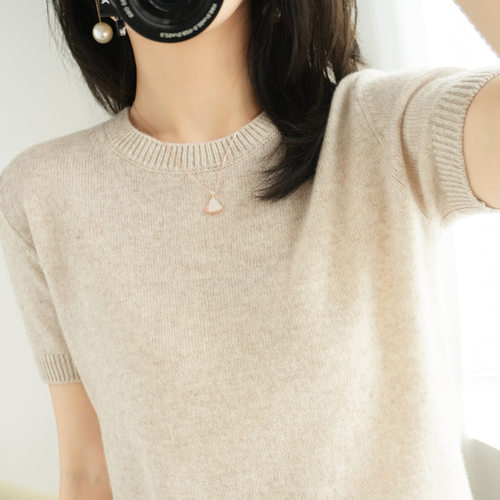Women's Pullover Non-cashmere Round Neck Short-sleeved Loose