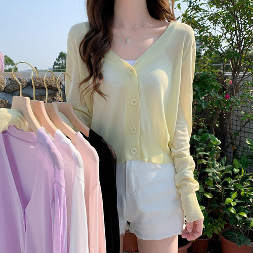 Ice Silk Sweater Women's Cardigan Short Thin Outer Skirt Sha
