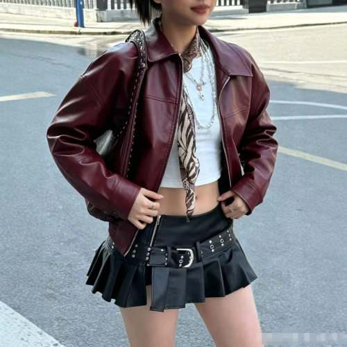 2026 Women's Motorcycle Leather Jacket Regular Large Size Ja